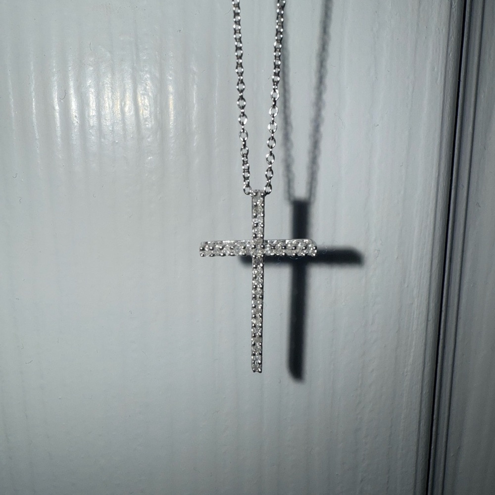 Elegant Diamond and Silver Cross Pendant Necklace